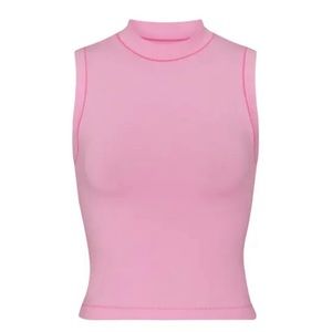 Skims Cotton Jersey Mock Neck Tank XL in Bubble Gum